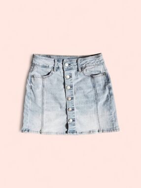 American Eagle Hi-Rise Denim Mini Skirt Size 00 Stretch Fitted A-Line Light Wash